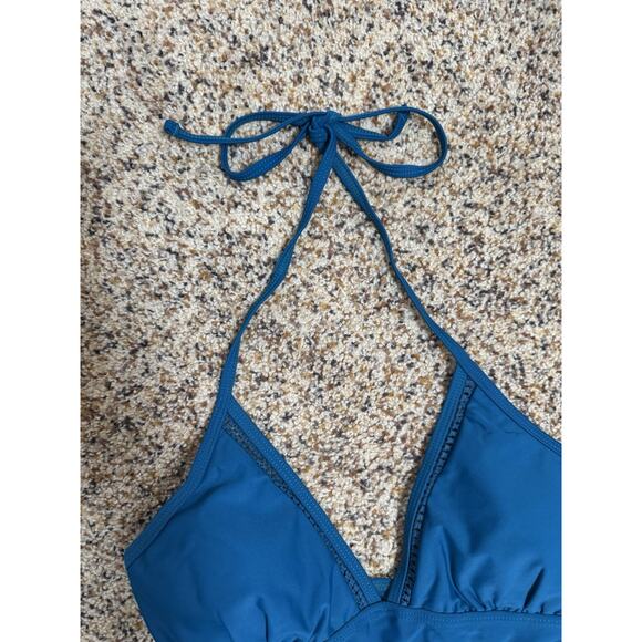 Tempt Me Womens Teal Blue Deep V Halter One-Piece Swimsuit Lace Cutout Detail M - Picture 7 of 9